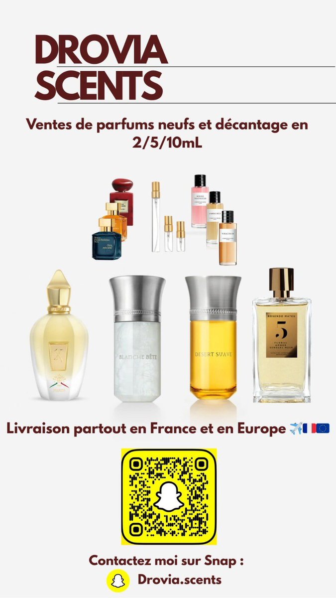 AnasseDrovia's tweet photo. Salam aleykum, je vends des parfums neufs et des décantés en 2/5/10mL, listing complet et prix intéressant en dm n’hésitez pas ! 
Lien direct vers mon snap en bio. 
👻: Drovia.scents https://t.co/qExWMDVDda
