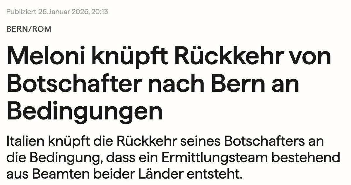 Dann bleibt der italienische Botschafter hat in Rom.
Italien hält sich ja eh nicht an Regeln und Abkommen (vom Freihandelsvertrag bis zur Weigerung, Flüchtlinge gemäss Schengen/Dublin-Abkommen zurückzunehmen).

#Italien #Botschafter #Meloni