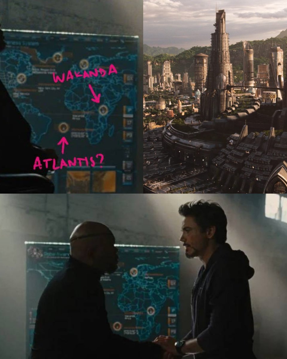 Earth616Decoded's tweet image. 🤯 MCU Fun Fact 🚨:

In Iron Man 2, there’s a brief S.H.I.E.L.D. world map that quietly marks Wakanda’s location.

Meaning Marvel teased Wakanda nearly 8 years before Black Panther ever released.

Even Atlantis is also marked 🚨