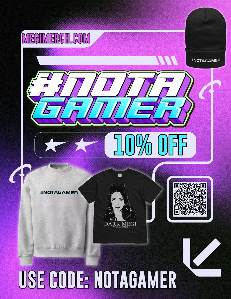 megimu32's tweet photo. The #NOTAGAMER collection is on sale! 🎮😌

Because sometimes you just want to have fun and look good doing it..

Take 10% OFF with code NOTAGAMER at 👉 https://t.co/QDvLgGsBhU [or scan the QR code]

Comfy fits. Zero explanations needed. 🖤 https://t.co/raXNaO6LlL
