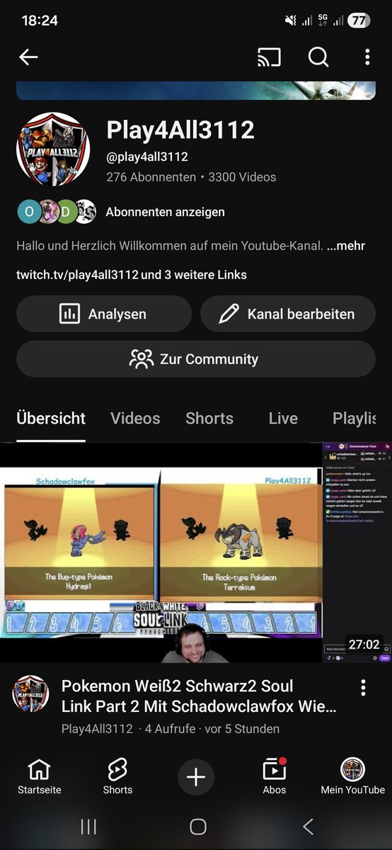 Ich hab mit <a href="/shadowclawfox/">ShadowClawFox</a> ein Callob. Wir Zocken jeden Sonntag Pokemon Weiß2 und Schwarz2 als Soul Link und das lad ich jeden Tag als min 20min Parts auf Youtube hoch. Ich würde mich freuen, wenn Ihr vorbeischauen würdet 😊
