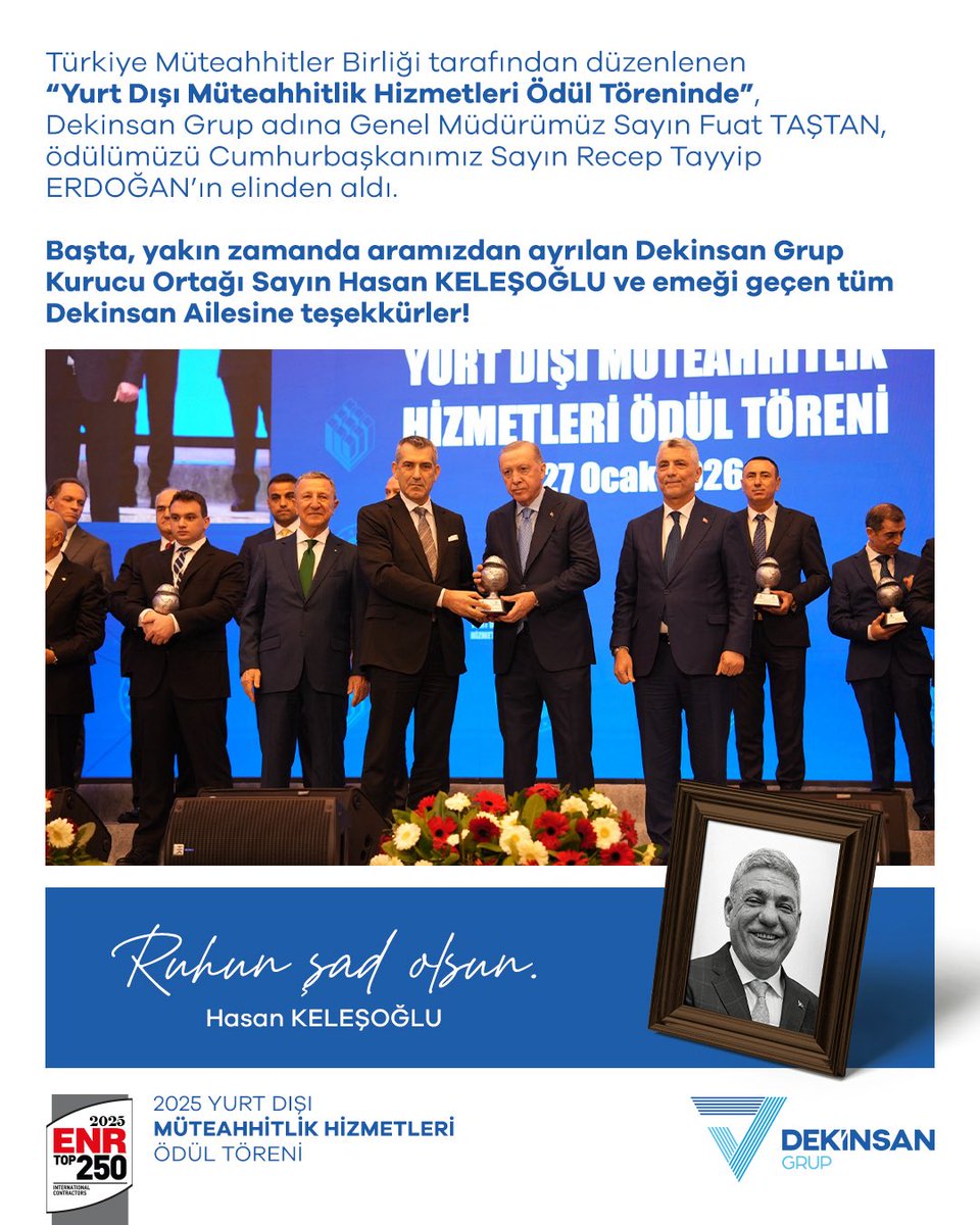 Dekinsan Grup adına Genel Müdürümüz Sayın Fuat TAŞTAN, ödülümüzü Cumhurbaşkanımız Sayın Recep Tayyip ERDOĞAN’ın elinden aldı. Başta, yakın zamanda aramızdan ayrılan Dekinsan Grup Kurucu Ortağı Sayın Hasan KELEŞOĞLU ve emeği geçen tüm Dekinsan Ailesine teşekkürler!