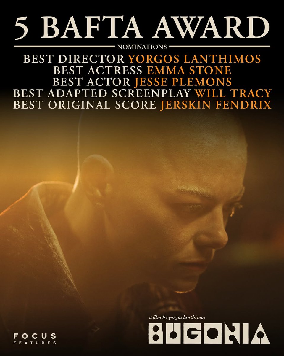 FocusFeaturesIT's tweet image. Congratulazioni al cast e alla troupe di BUGONIA per le loro cinque nomination ai BAFTA Award.
#BugoniaIlFilm