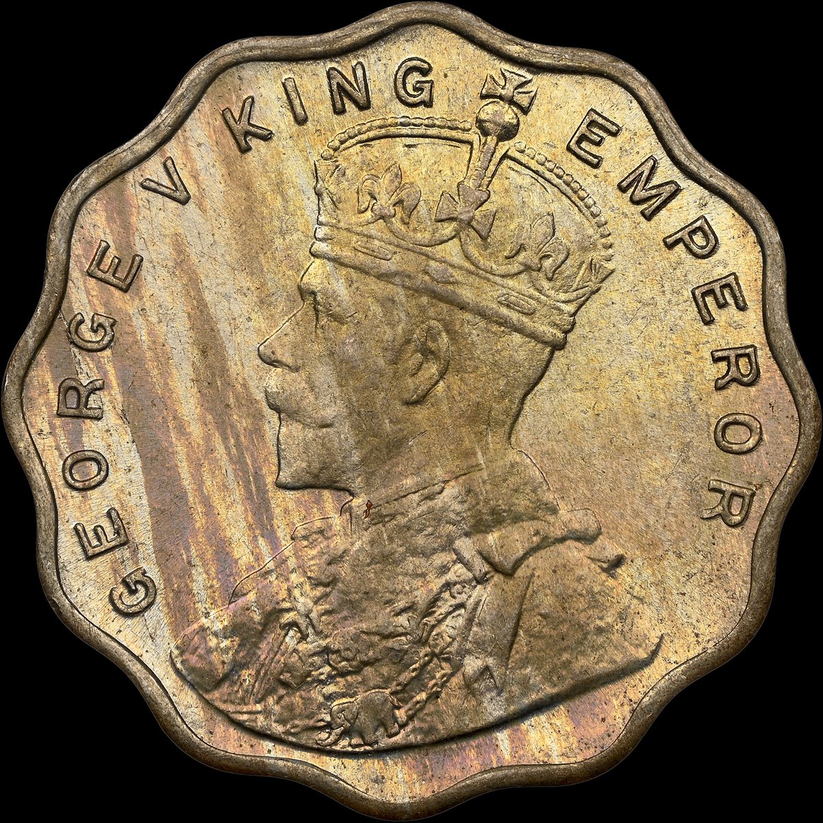 NGCcoin's tweet image. Coin of the Day: For #TonerTuesday, here’s a stunning India 1916(B) Anna with some impressive toning. You can find this in a Heritage Auctions sale this week: tinyurl.com/y85ambae #coins #rarecoins #worldcoins #tonedcoins #indiacoins #india #anna #toning #numismatics