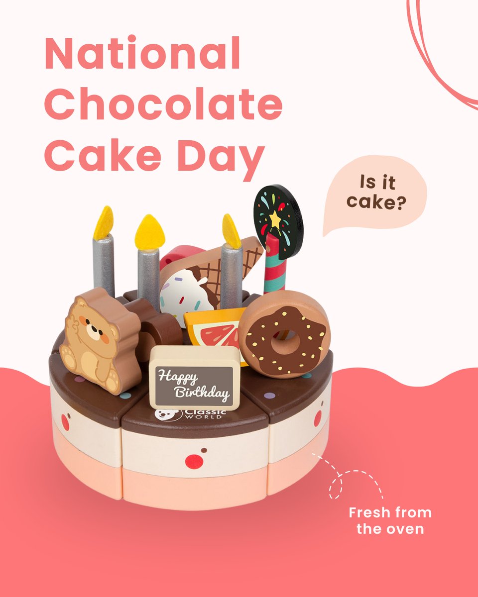 hippychick_com's tweet photo. Introducing the Classic World Chocolate Cake🍰
Celebrating Chocolate Cake Day through role play.

#WoodenToys #NationalChocolateCakeDay https://t.co/Q4EBlFKJc0