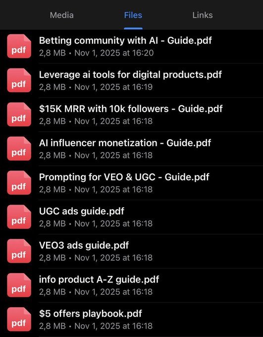 I’ve compiled 9 exclusive guides to help you build and scale your AI income:

📘 $15K MRR with 10K Followers
📘 AI Influencer Monetization
📘 UGC &amp; VEO3 Ads Guides
📘 Info Product A–Z Guide
📘 $5 Offers Playbook
📘 Leverage AI for Digital Products
📘 Betting Community with AI