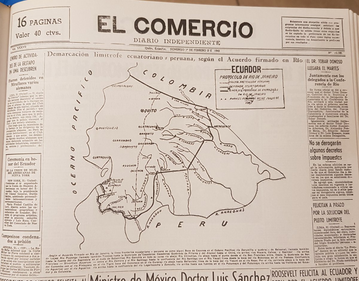 Entre la firma del #ProtocoloDeRíoDeJaneiro, el 29 de enero de 1942, y esta portada de <a href="/elcomerciocom/">El Comercio</a>, del 1 de febrero, no hay distancia histórica: hay un impúdico alineamiento editorial. 

Hace 83 años, en lugar de explicar una derrota diplomática impuesta bajo ocupación,