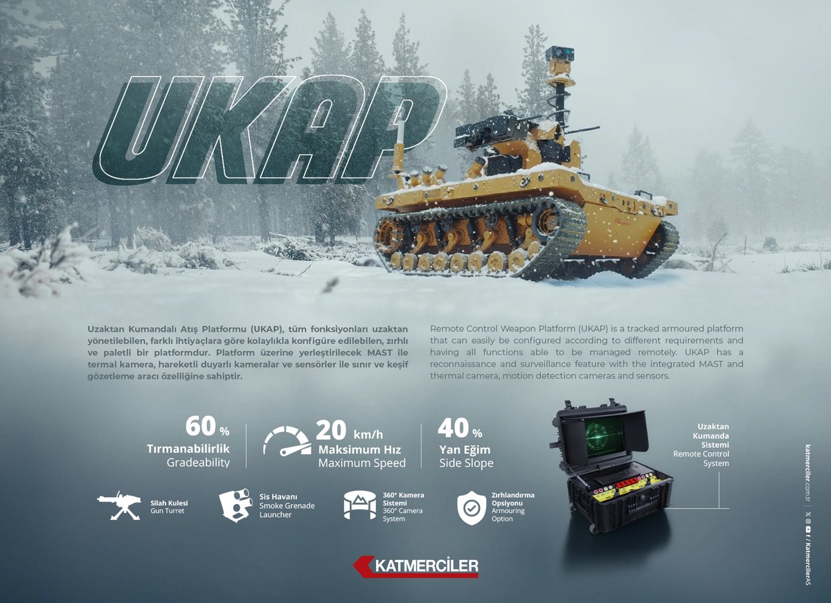 UKAP - Uzaktan Kumandalı Atış Platformu / Remote Controlled Weapon Platform With Tracking System

#Katmerciler #UKAP #insansızkaraaracı #İKA #remotecontrolled #weaponplatform #defence
#savunmasanayii #unmanned #savunma #military #armoredvehicle #securityvehicles #armouredvehicle