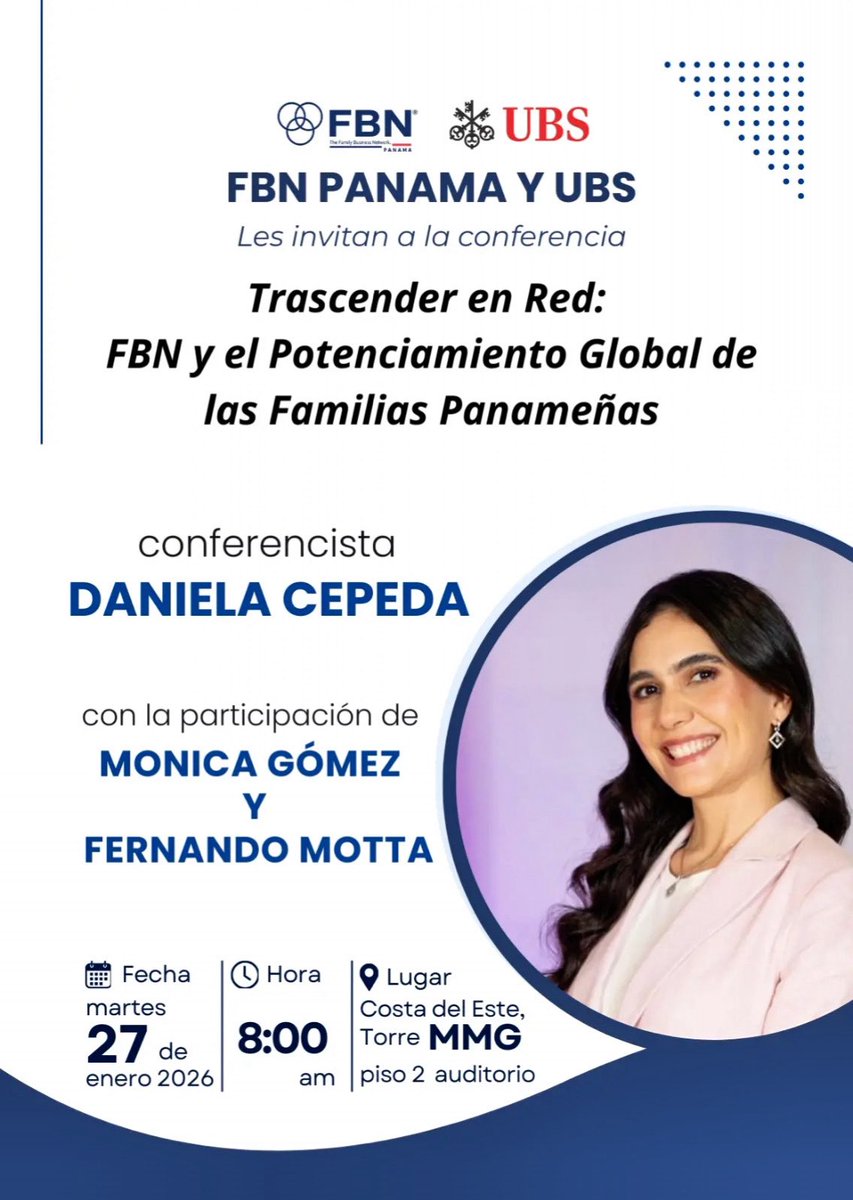 Las redes no solo conectan personas: conectan propósito, visión y legado. 

Hoy estaré conversando junto a <a href="/FBNSummit/">FBN - The Family Business Network</a> #Panamá y <a href="/UBS/">UBS</a> sobre cómo el trabajo en red potencia a las familias empresarias, amplía su impacto y fortalece su proyección global.

Un espacio para pensar en el