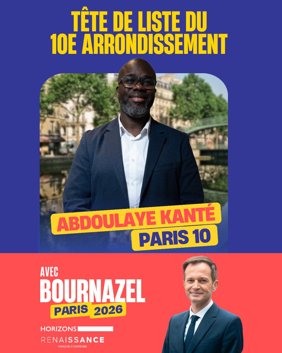 Homme de terrain et d’engagement, <a href="/AbdoulayeK3/">Abdoulaye Kanté 🙏🏿🇨🇵🇲🇱</a> est le seul candidat pour répondre aux défis de notre arrondissement.
Nous savons pouvoir compter sur <a href="/pybournazel/">PierreYves Bournazel</a> pour le soutenir tout au long de cette campagne.
#Paris10 #Municipales2026