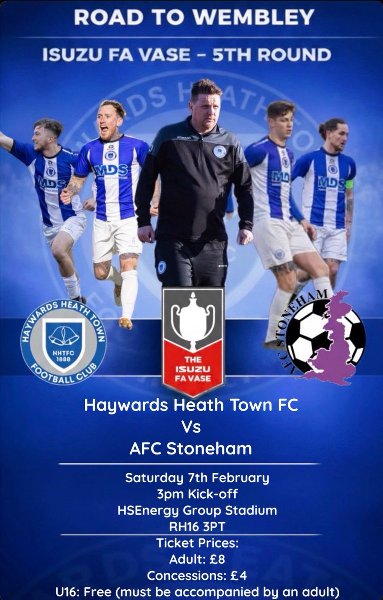 🏆 ROAD TO WEMBLEY 🏆

SATURDAY 7TH FEBRUARY

FA Vase 5th Round action as we take on AFC Stoneham 💙🤍

Let’s pack the ground and make it loud! 💪⚽

#HHTFC