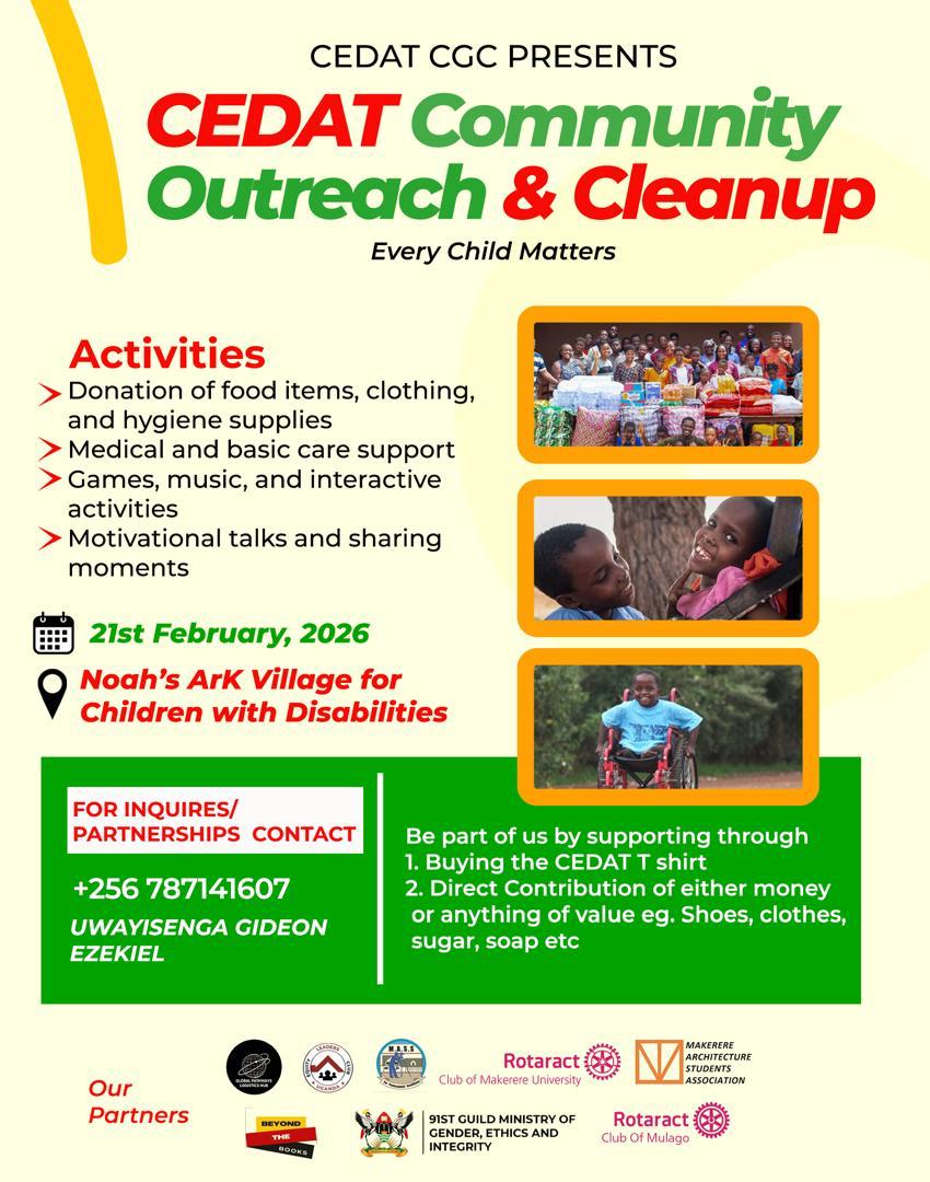 Rotaract_MUK's tweet image. On 21st Feb 2026, we're lighting up Noah’s Ark Village for Children with Disabilities with donations, medical care, games, and inspiration. 

Every child matters, and your spirit can fuel the change.✨

 #EveryChildMatters #CEDATOutreach #RotaractMakerere #Community