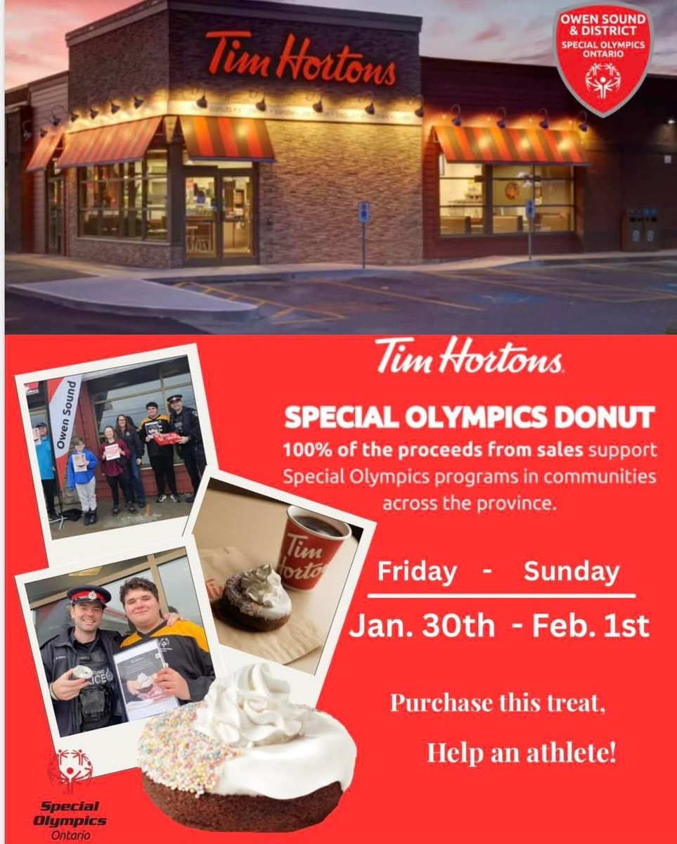 OwenSoundPolice's tweet image. Treat yourself to a donut on January 30th &amp;amp; February 1st &amp;amp; help support our special olympic athletes. It's true, #Cops ♡ #Donuts, especially when it means we are supporting @SOOntario