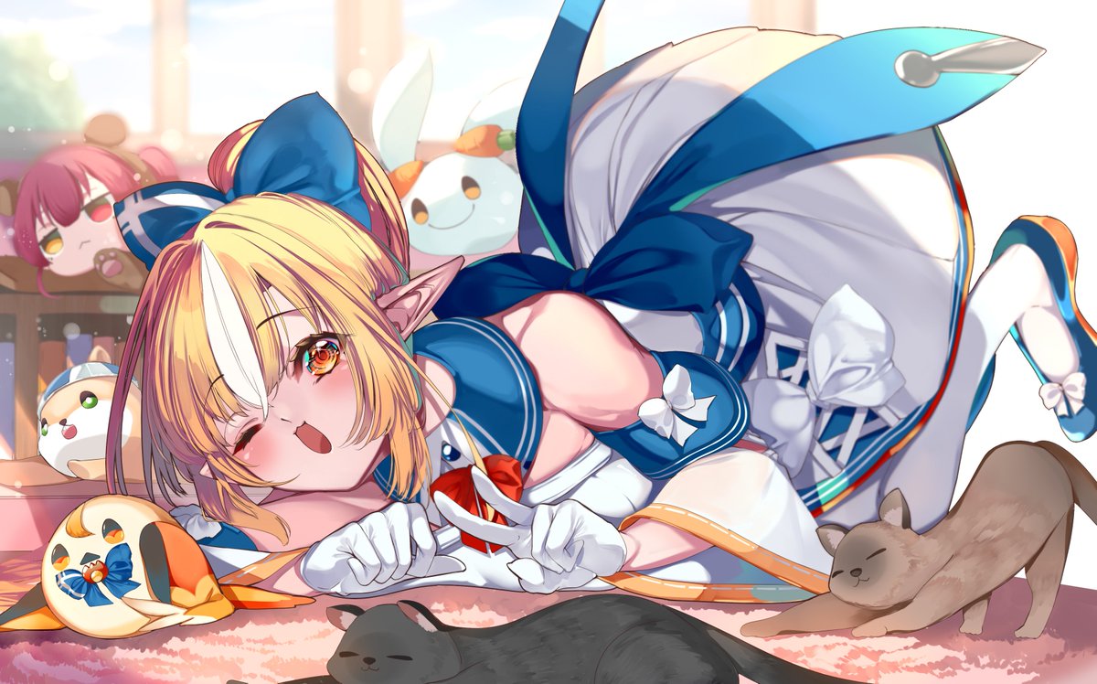 yu__taro__'s tweet image. 皆同じポーズフレアちゃん🐈
#しらぬえ