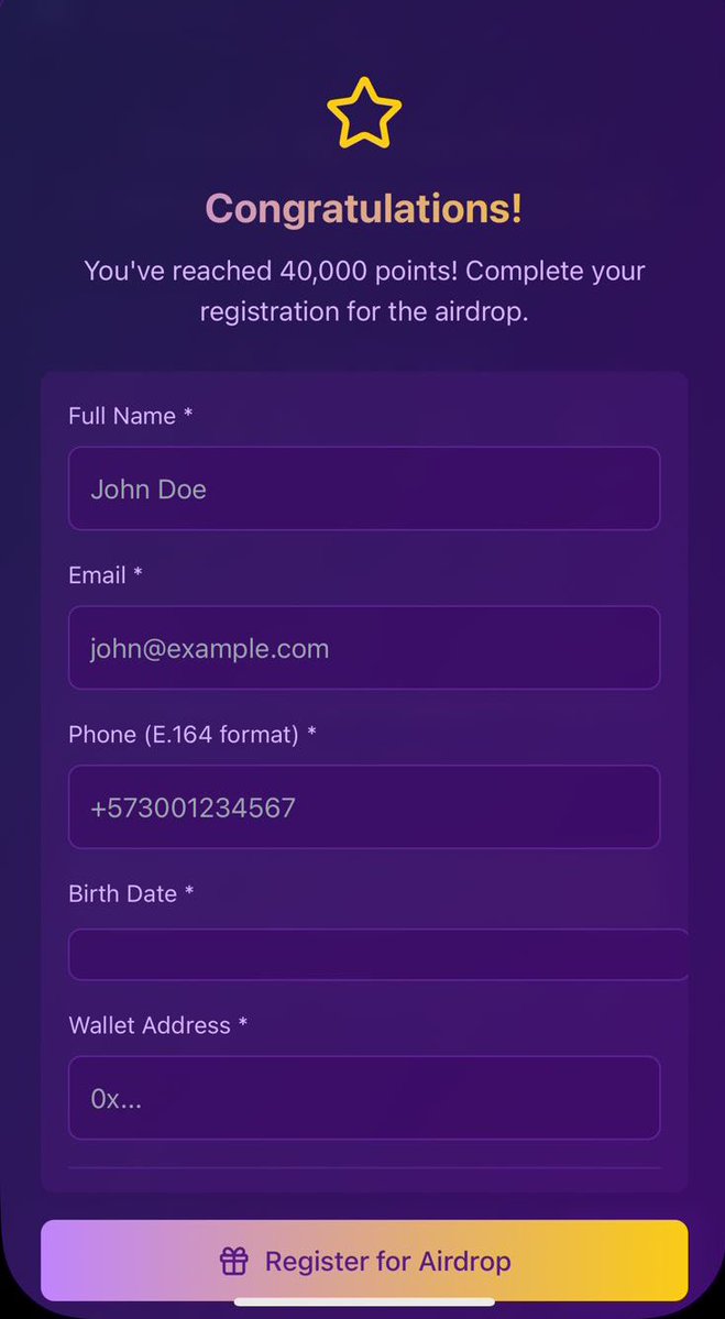 The panel is now available for you to add your data once you reach 40,000 points.

You must register all the correct data. We will be monitoring your progress to ensure you complete the tasks and do not cheat the bot; otherwise, you will be reported as a Sybil.