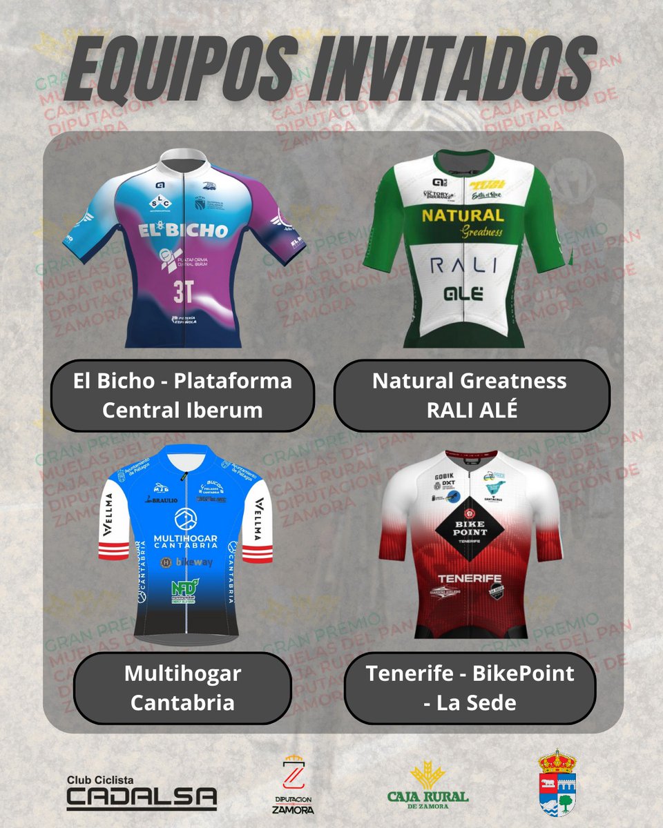 📢🚴 Segundo capítulo. Se confirma la participación de otros cuatro equipos para competir en Muelas del Pan el próximo 8 de marzo

🚩Equipos confirmados:

El Bicho - Plataforma Central Iberum
Multihogar Cantabria 
<a href="/PelotonTenerife/">Tenerife BikePoint La Sede</a>
<a href="/Fund_Benicadell/">Fundación Benicadell</a>

#GPMuelasdelPan26