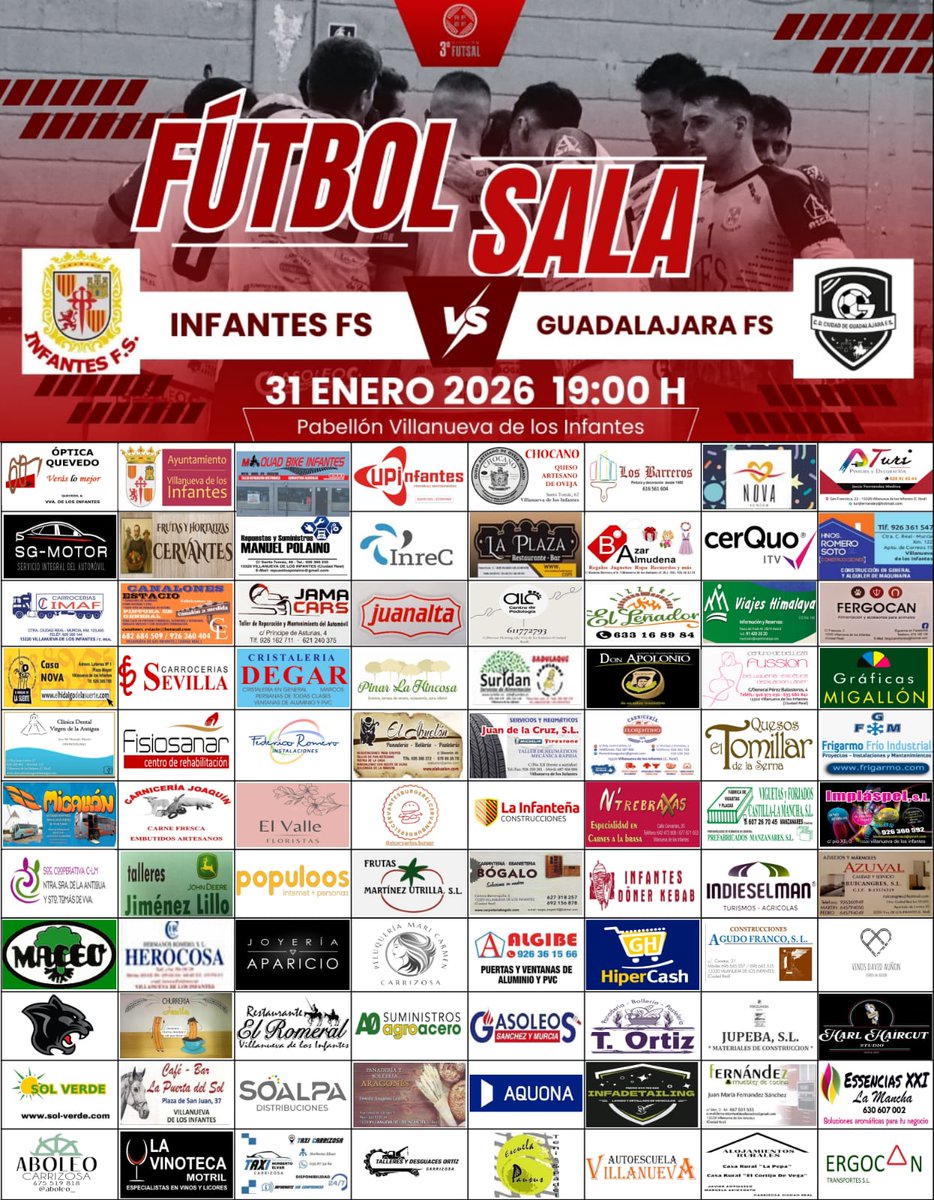 InfantesFS's tweet image. TERCERA FUTSAL RFEF 25-26  (J17)
📅 Sábado 31 Enero
🕒 19,00
🆚   GUADALAJARA FS
🏟️ Pabellón Municipal