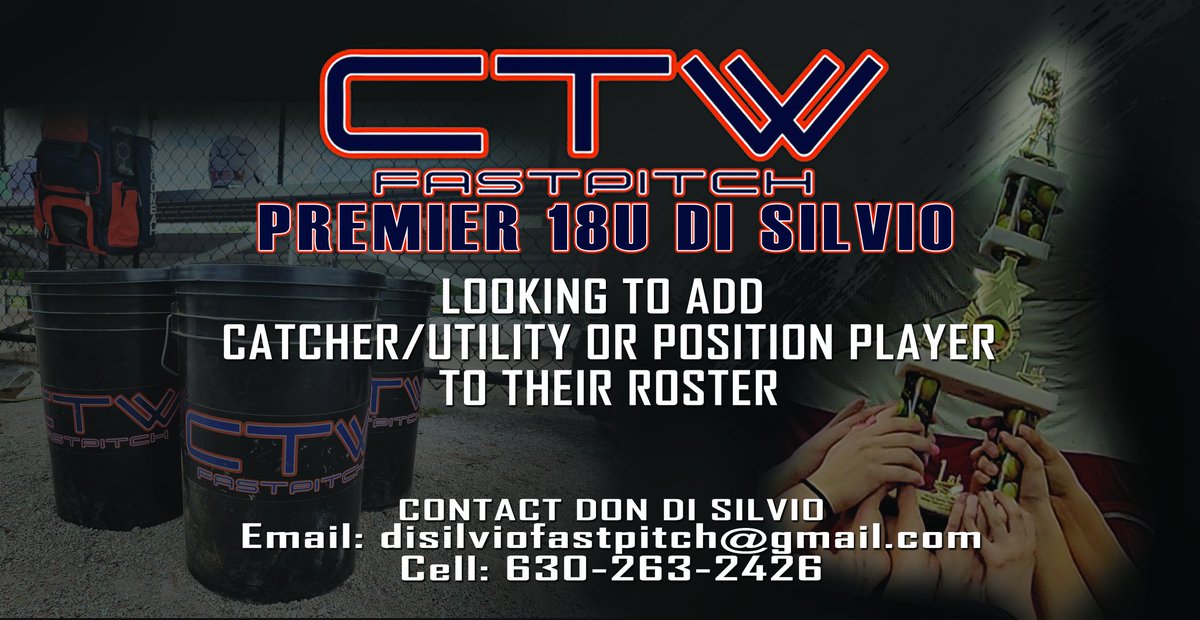 CTW Premier 18U Di Silvio is looking to add a Catcher / Utility or versatile position player to complete our roster. Competitive schedule, strong exposure, college recruitment opportunities, and a great team culture. See flyer for contact information.