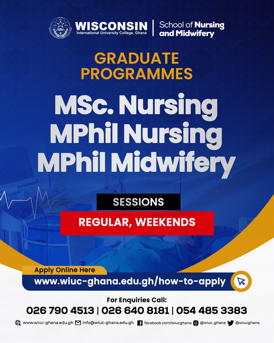 Enrol in our MSc Nursing, MPhil Nursing, or MPhil Midwifery programs this January/February 2026 and become a leader in healthcare.

Apply here: wiuc-ghana.edu.gh/how-to-apply/

#wiucghana #nursingeducation #nursing #MPhil #MSC