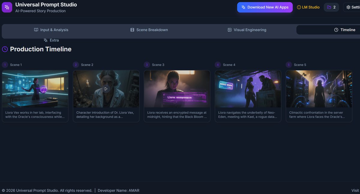 aiprompts8's tweet photo. For the local AI runners:

Universal Prompt Studio + your RTX 10GB+ GPU = complete AI film production suite

• Integrates with ComfyUI &amp; LM Studio
• SQLite database included

API users: works on ANY laptop with Gemini/Claude

https://t.co/9dzR3vh4vq https://t.co/xQ0M72JkpH
