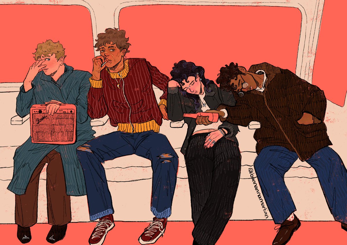 The boys after a night out 
(Remus is allergic to dressing up)

#marauders