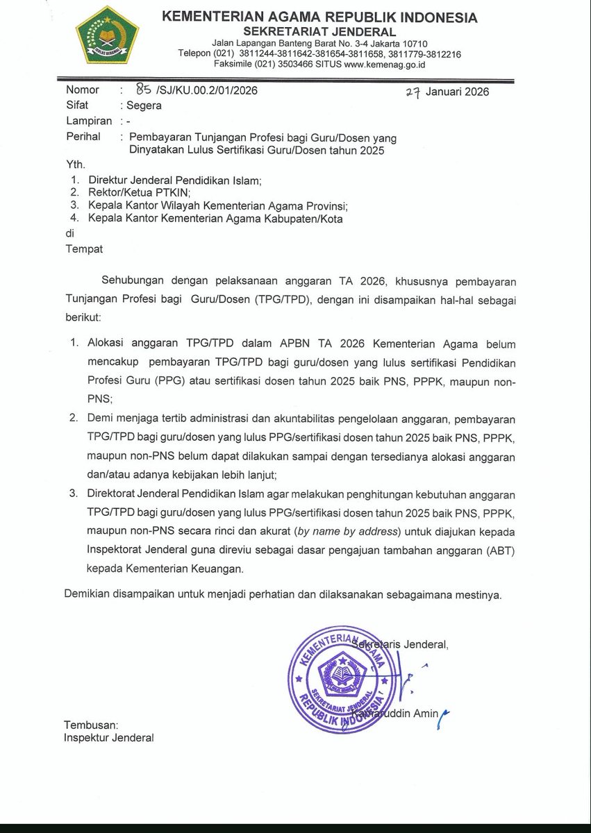 Berarti yang baru lulus PPG dan Serdos (Guru dan Dosen), gak akan cair sampe anggarannya ada. Dan kapannya belum jelas. 

TPG: Guru Madrasah
TPD: Dosen di bawah Kemenag. 

Bulan Januari belum beres, dampak seretnya anggaran pendidikan sudah terasa. Gelap.
