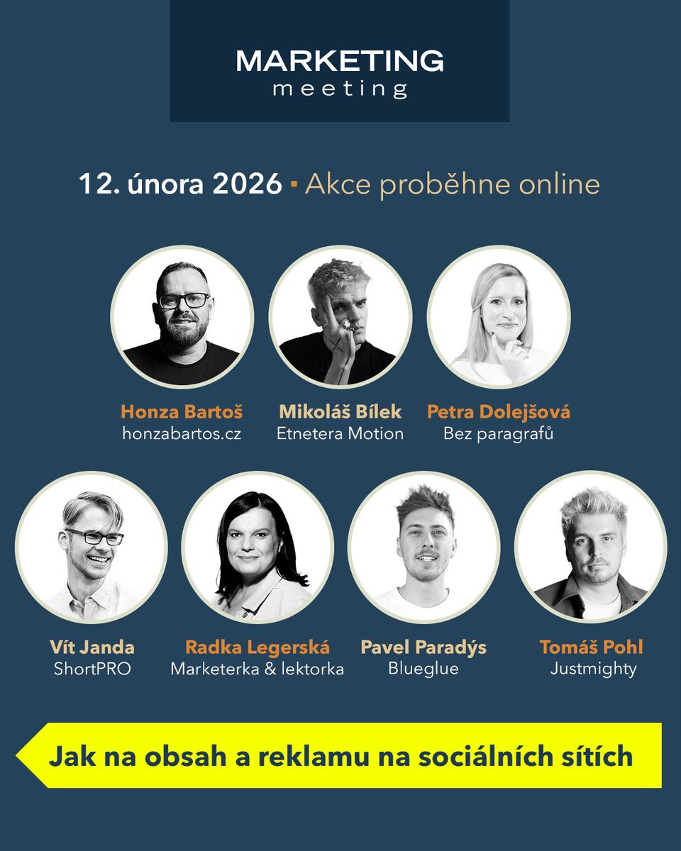 Co dnes opravdu funguje na sociálních sítích? 📷 Na MARKETING MEETING 12. února se odborníci podělí o praktické tipy na Meta reklamy, UGC, LinkedIn trendy 2026, AI kreativitu a víc! 📷1url.cz/TJ7Xq #MMPrague