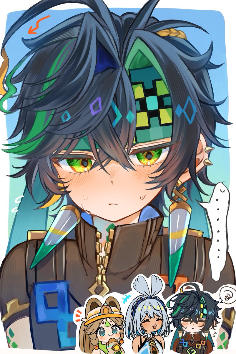 UFCxQ2NzWe70947's tweet image. #kinich #GenshinImpact 
リク絵の照れ照れキィニチです！
リクエストありがとうございました～！