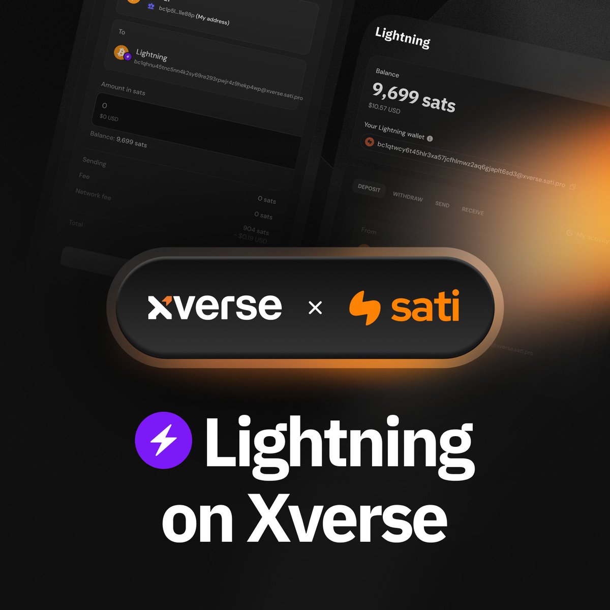 Xverse, now at Lightning speed. Instant, low-fee Bitcoin payments are live  on the Xverse web app, powered by @heysati. Use Lightning today. 1/ Learn  more👇