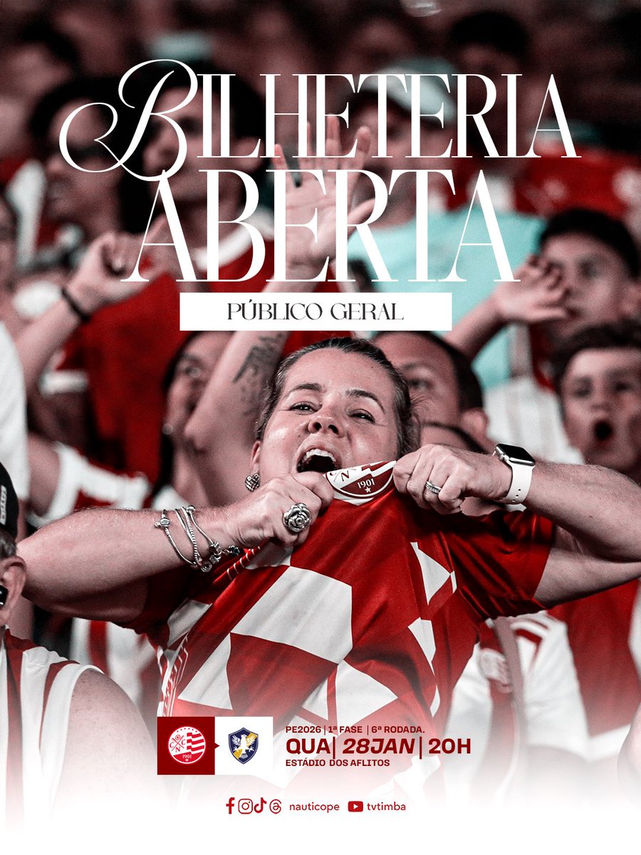nauticope's tweet image. INGRESSOS LIBERADOS, NAÇÃO! 🚩🇦🇹
Chama a turma, garante o teu e VEM PRO JOGO! 🔥

👉 Sócio: check-in liberado: socio-nautico.futebolcard.com
👉 Público geral: compra de ingressos disponível: : futebolcard.com