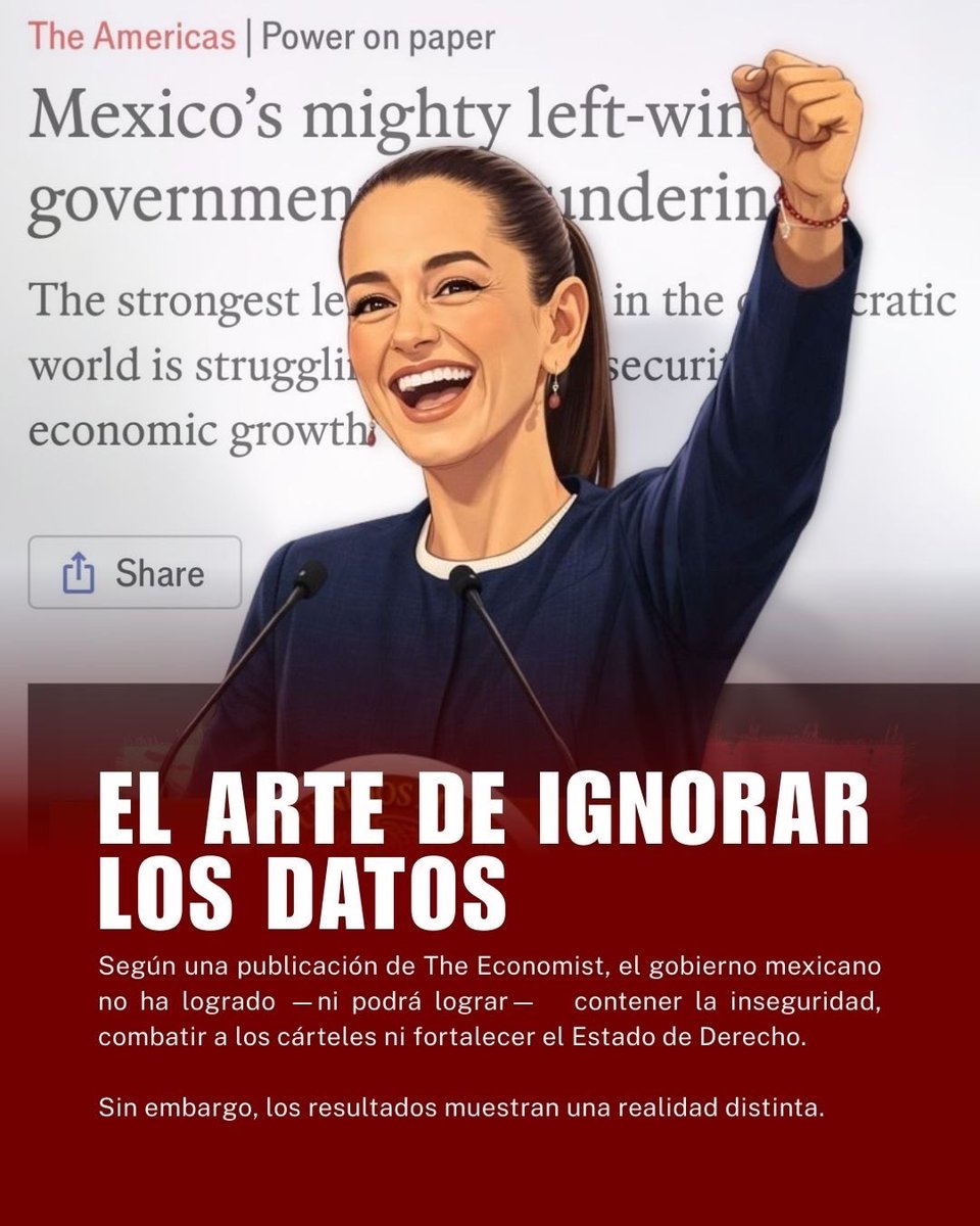 ArturoZaldivarL's tweet image. The Economist augura el colapso del proyecto que encabeza la Presidenta @Claudiashein, pero los datos cuentan otra historia. Cuando los hechos son reemplazados por la profecía, no hay periodismo: hay militancia editorial. 

Mi artículo en @Milenio milenio.com/opinion/arturo…