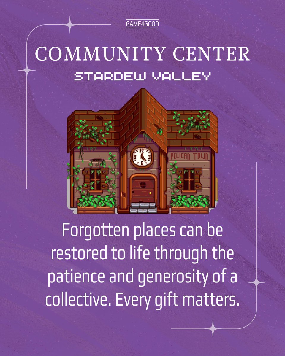 🏚️➡️🏡 From dusty and forgotten to alive and buzzing—just like Pelican Town’s Community Center.

Restoration is a bundle project: a little foraging here, a spare cauliflower there, a fish someone else can catch better. 

#StardewValley #Game4Good