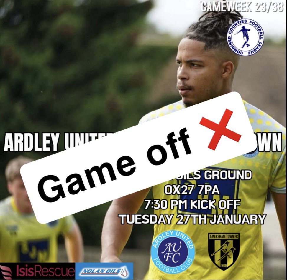 ardleyunitedfc's tweet image. Tonight’s game against Amersham town is off due to the heavy rainfall that we have experienced overnight and this morning