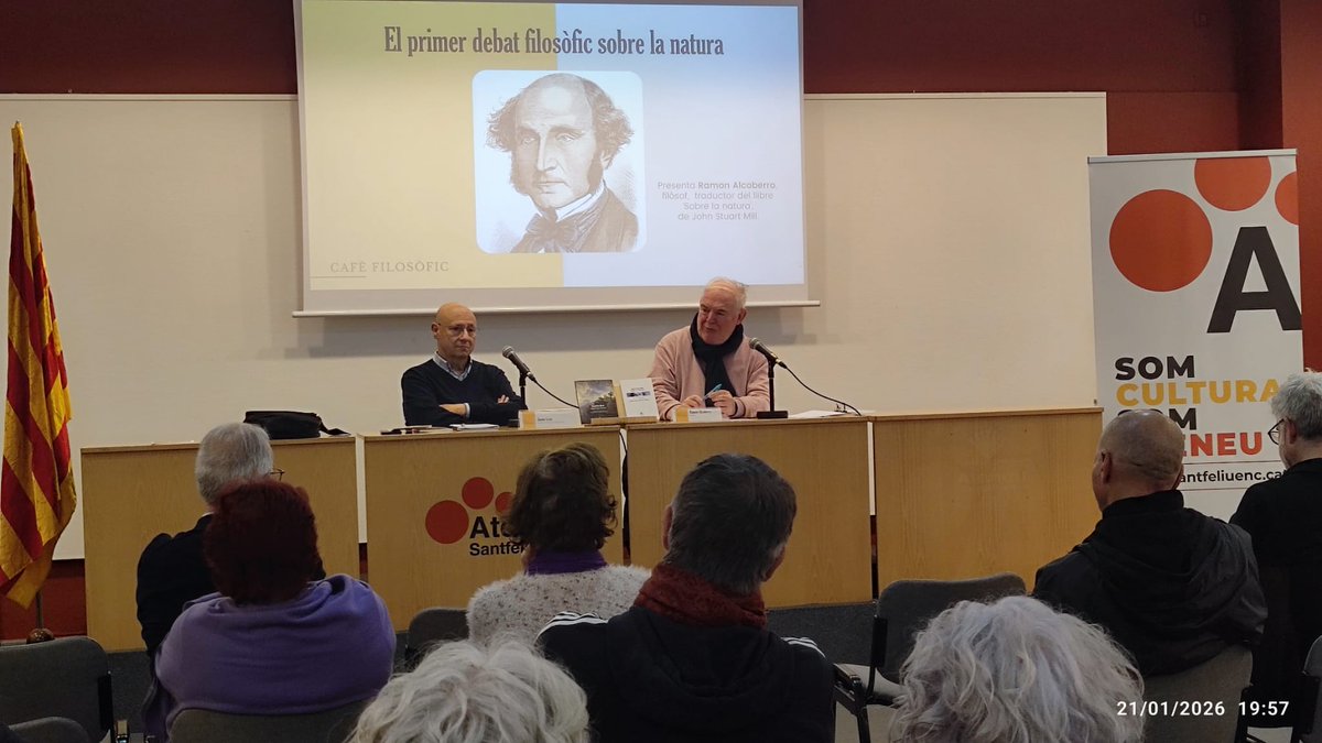 El professor Ramon Alcoberro ens ha portat, aquest darrer dimecres 21 de gener a l'Ateneu Santfeliuenc, Sobre la natura, de John Stuart Mill, Edicions Enoanda, 2025, un llibre escrit amb bel·ligerància indissimulada contra Natura, de Ralph Waldo Emerson.