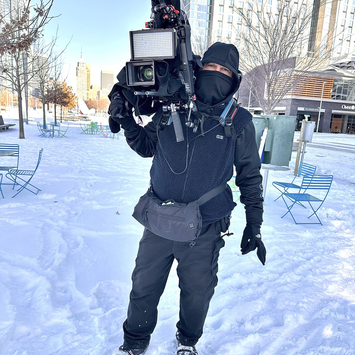 Lenslinger's tweet image. NOTE TO TV REPORTERS: If your photog looks like a ninja who just raided the entire B&amp;amp;H catalog, you're in the presence of a professional.

Get him some coffee, would ya?

(Photo of Carlos Chavez by Suvro Banerji)