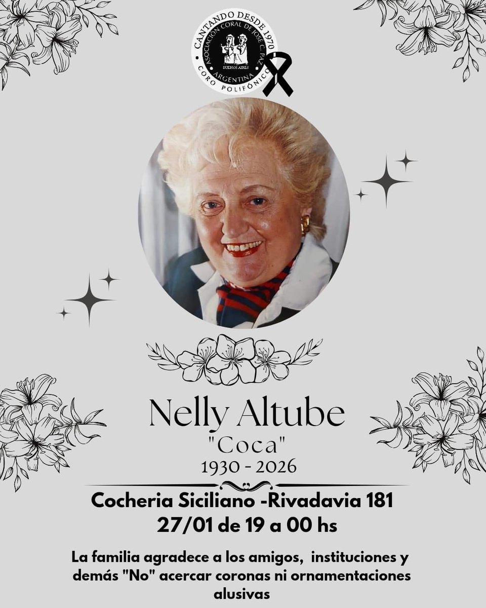 Con mucho dolor despedimos a un ícono de #JoséCPaz, una persona que supo llevar la cultura adelante con una conducta intachable. Ciudadana ilustre y nieta del fundador del distrito José  Altube. Mis condolencias y un fuerte abrazo su familia y seres queridos en este difícil