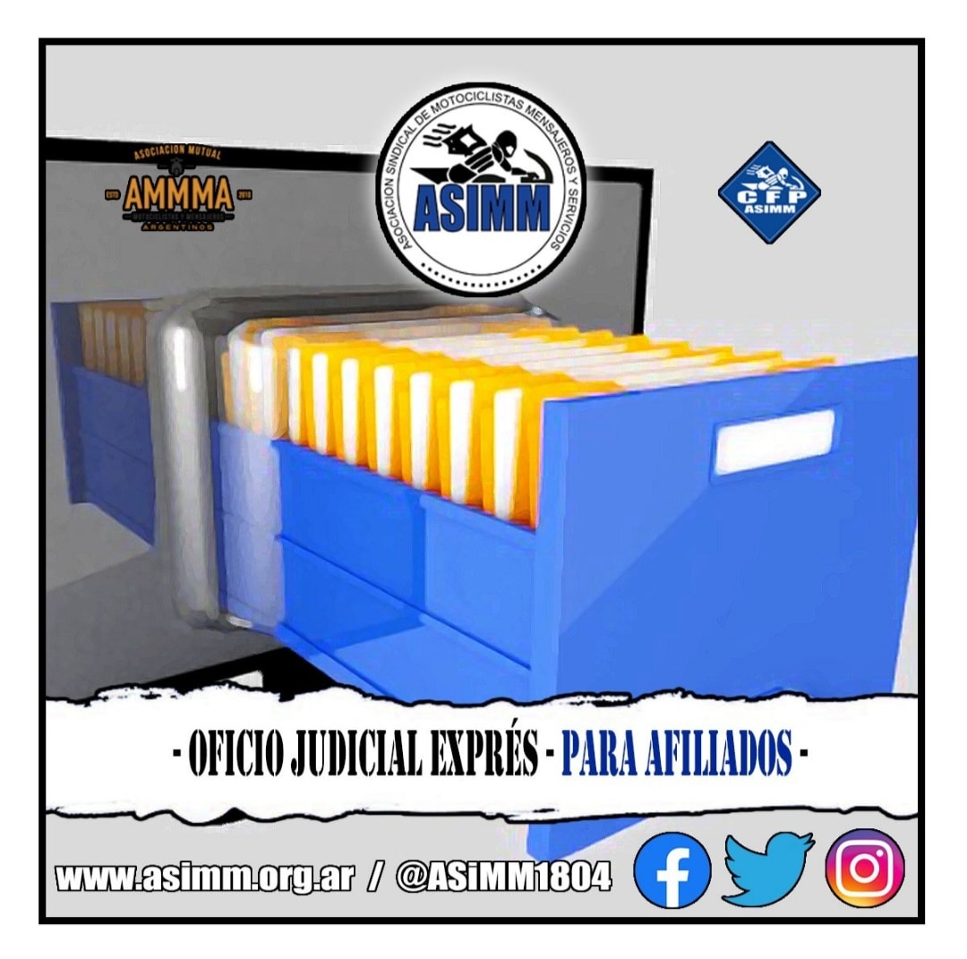 OFICIO JUDICIAL EXPRÉS

Si estás en litigio laboral con tu empleador o ex empleador, y sos afiliado al sindicato o lo eras al momento de terminar la relación laboral, ASiMM te brinda un servicio EXPRÉS respondiendo en hasta 48 hrs. hábiles el OFICIO JUDICIAL que necesites.