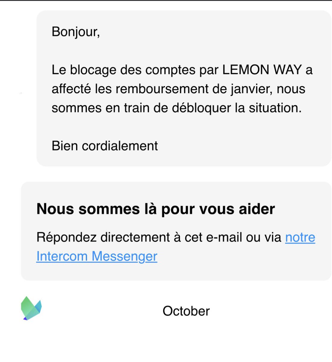 L’épisode <a href="/LemonWay/">Lemonway</a> est dingue !
 Je m’étonnais de ne rien avoir reçu chez October ce mois ci.
Ok, j’ai compris