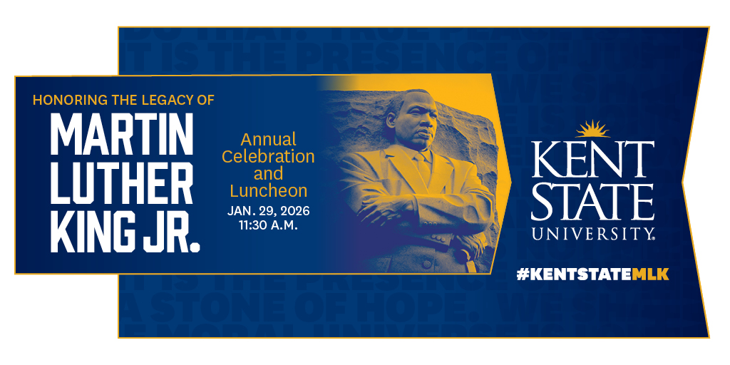KentState's tweet image. Join us for the annual Martin Luther King Jr. Celebration and Luncheon, held at 11:30 a.m. on Thursday, Jan. 29 in the Kent Student Center Ballroom.  

This program honors and reflects on Dr. Martin Luther King Jr.’s legacy. Register for tickets: bit.ly/48wuMrh