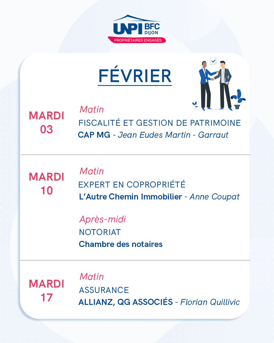 Agenda des permanences ️📆

Pour rappel : votre adhésion UNPI BFC Dijon vous donne accès à des rendez-vous individuels gratuits avec nos partenaires.

Profitez de conseils personnalisés  lors de rendez-vous d'environ 45 minutes dans nos locaux. 🏡

#UNPI #immobilier #permanence