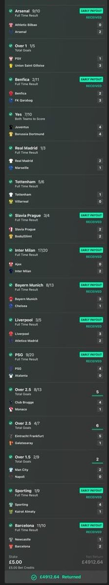 Tips_Bible's tweet image. £5 Into £4912 🚀🔥 a few weeks ago on the UCL! 🚀💥

18 UCL Games Tomorrow, Load my 153/1 Acca in Comments 👇