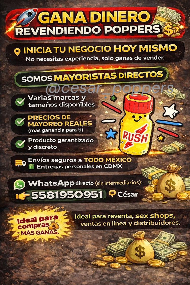 DistritoPoppers's tweet image. 🔥 CÉSAR POPPERS🔥
 recibe con confianza
📍 CDMX | Monterrey
📲 WhatsApp
👉 wa.me/5581950951
👉 wa.me/5627868255
✅ Mejores precios garantizados
✅ Calidad y servicio premium
✅ Entregas a domicilio 🏠
✅ Entregas 🚋 Metro (CDMX)
✅ Envíos seguros a todo México 🇲🇽✈️