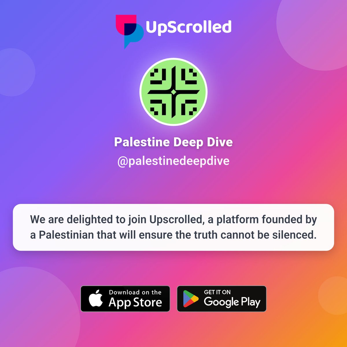 PDeepDive's tweet image. Zionist groups and oligarchs are shutting down free speech on Palestine across social media.

So we are delighted to join @realUpScrolled, a platform founded by a Palestinian that will ensure the truth cannot be silenced.

Israel has lost the information war catastrophically -