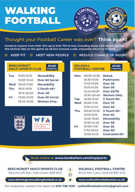 BeechcroftTMC's tweet image. Walking Football, you don't have to be great to start but you have to start to be great! ⚽Try one of our sessions next week ☎️0121 796 1330  #over50 #StayActive #playerswanted #over60 #over70 #ageuk #footballers #raring2gosolihull #senioractivities #payandplay #retirementliving