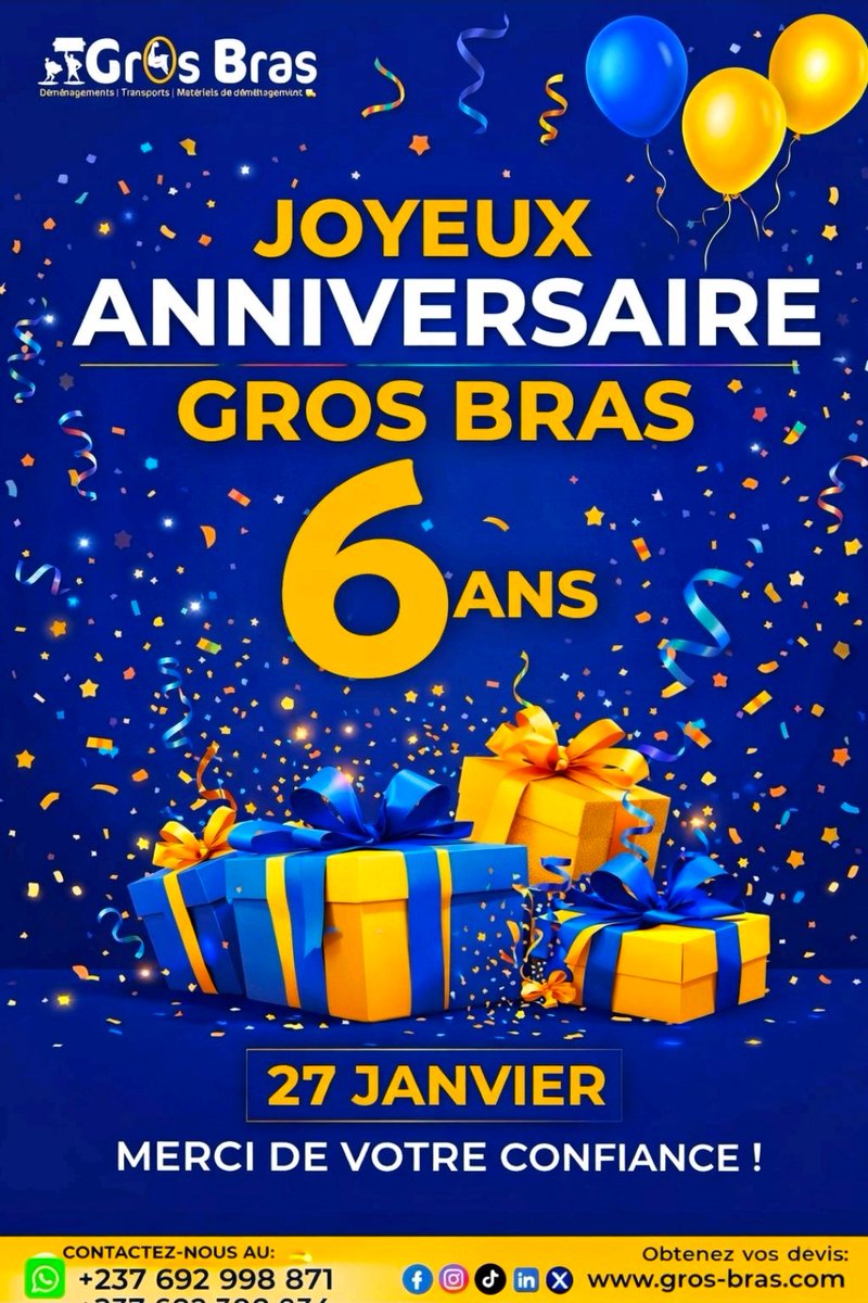 🎉 GROS BRAS FÊTE 06 ANS 🥳

06 ans de terrain,
06 ans d’apprentissage réel,
06 ans à transformer chaque défi en maîtrise.

06 ans d’expérience pour sécuriser vos projets.

🙏🏽 Merci à ceux qui nous font confiance depuis le premier jour.

#Deménagement #Transport #Logistique 🚚📦