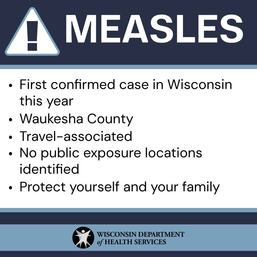 WI Dept of Health Services confirmed a travel-associated #measles case in Waukesha County. This is a good reminder for everyone to take steps to prevent measles.

➡ Get details: dhs.wisconsin.gov/news/releases/…
➡ Continuing coverage: dhs.wisconsin.gov/outbreaks/inde…