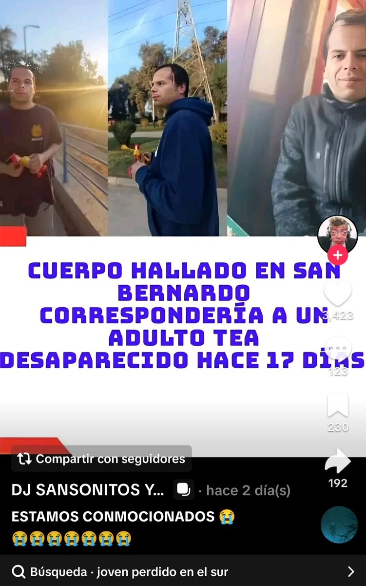Por favor  denuncien esta cuenta de tiktok esta difundiendo mis datos, fotos de mis familiares y una publicacion de una persona con tea desaparecida que fue encontrada fallecida con mi cara. Les dejo pantallazos  #RT 
<a href="/PDI_CHILE/">PDI Chile</a> <a href="/Carabdechile/">Carabineros de Chile</a> <a href="/TikTokLatAM/">TikTok LatAm</a>