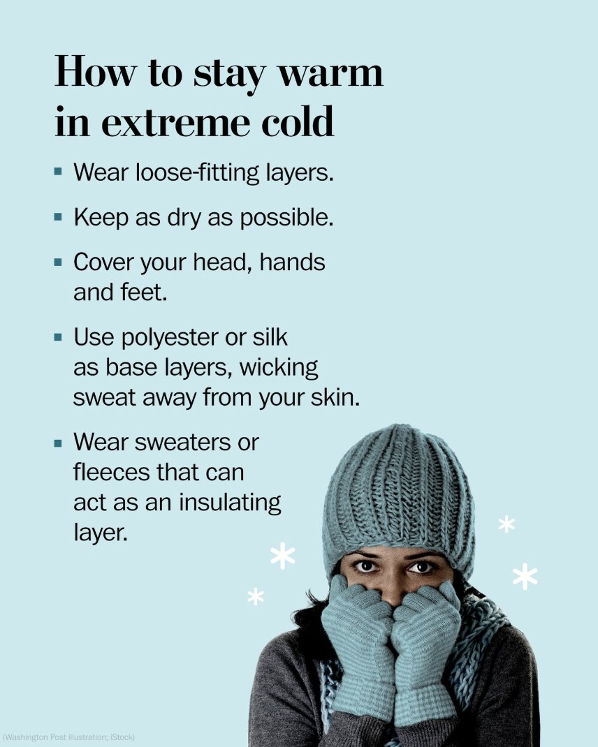 The most important thing to do in extreme cold is to dress in layers.

Stay safe with these tips: wapo.st/4baRVDY