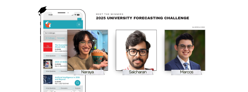 superforecaster's tweet photo. 1/ Three students. Four months of forecasting. We talked to the winners of the 2025 University Forecasting Challenge (@GJ_Open) about their strategies, struggles, and what this process has taught them. A thread, and a link to the full interview: https://t.co/3Hanx9sGtw