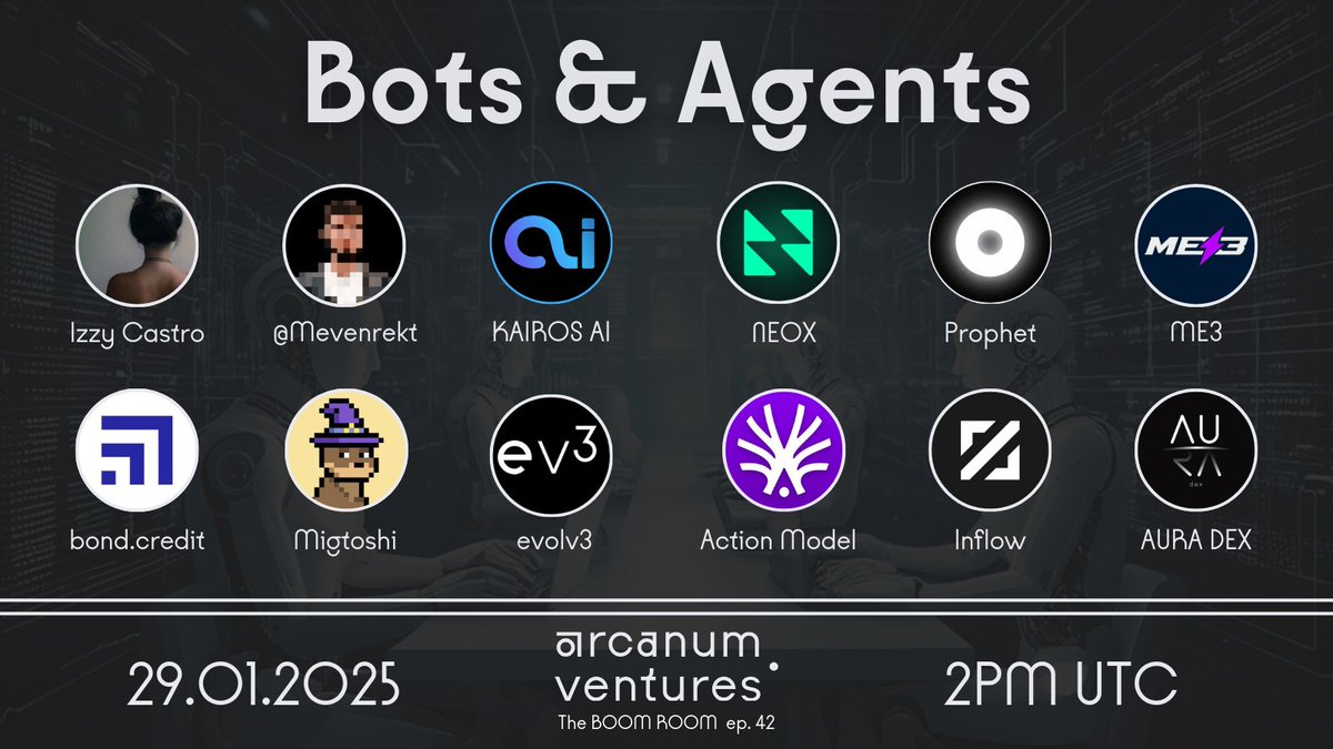 ArcanumVentures's tweet photo. Agents Everywhere!

AI agents are back, thanks in part to Clawdbot/Moltbot.

Local models. Personal bots. Full delegation.

This Space is about the return of agentic AI and why everyone suddenly wants software to act on their behalf, and why it may be dangerous.

From running locally on a Mac mini to bots managing work, decisions, and attention.

Join us live!

📅 Thursday, January 29th 
🕑 2PM UTC   

Hosts:

- @ArcanumVentures 
- @BOOMROOMpodcast 
- @Utopiainbeta 
- @MELOWILD 
- @IZYcastrowrites 

Panelists:

- @MevenRekt 
- @KairosTech_AI 
- @onlyoneneel 
- @Caf0lla 
- @NeoxInfra 
- @prophetmarketai 
- @eneonomics 
- @Me3Labs 
- @bondoncredit 
- @vandynathan 
- @MiggyCryptoX 
- @Minidoge_Global 
- @evolv3labs 
- @0xEv3 
- @sina_builds 
- @ActionModelAI 
- @inflowpayai 
- @Gomxszzz 
- @RealAuraDEX 
- @csocsoooauradex